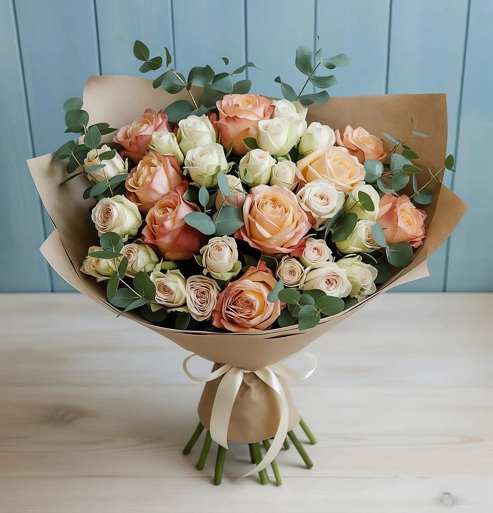 Букет цветов из: Альстромерии и Розы в Черемушках Курской области