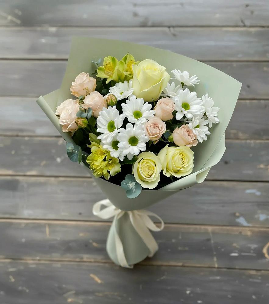 Букет цветов из: Альстромерии, Розы и Хризантемы в Черемушках Курской области