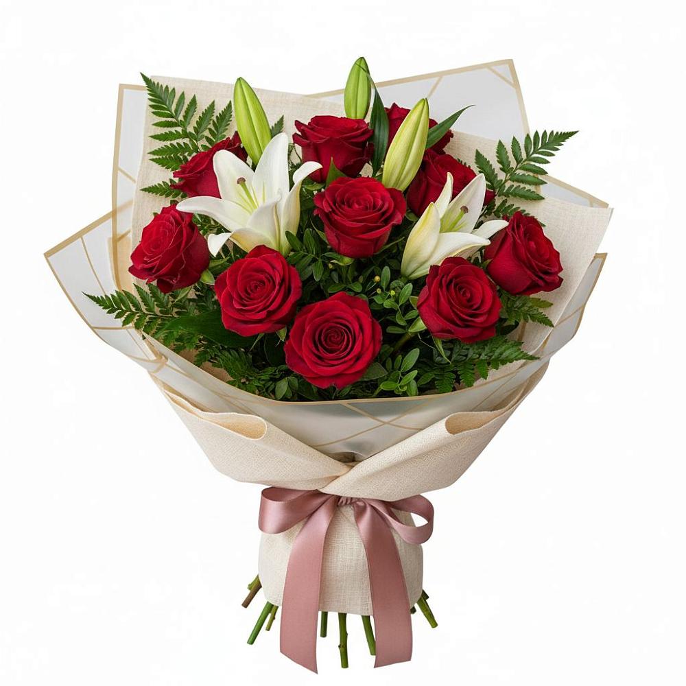 Букет цветов из: Лилии и Розы в Черемушках Курской области