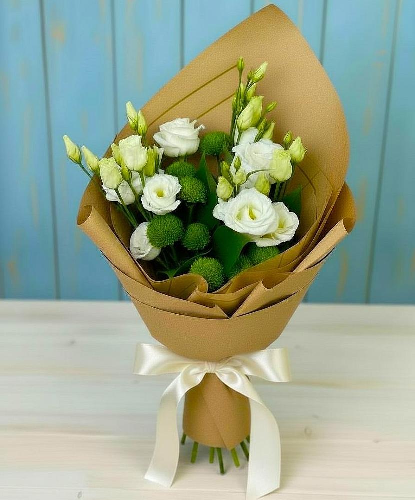 Букет цветов из: Хризантемы и Лизиантусы в Черемушках Курской области