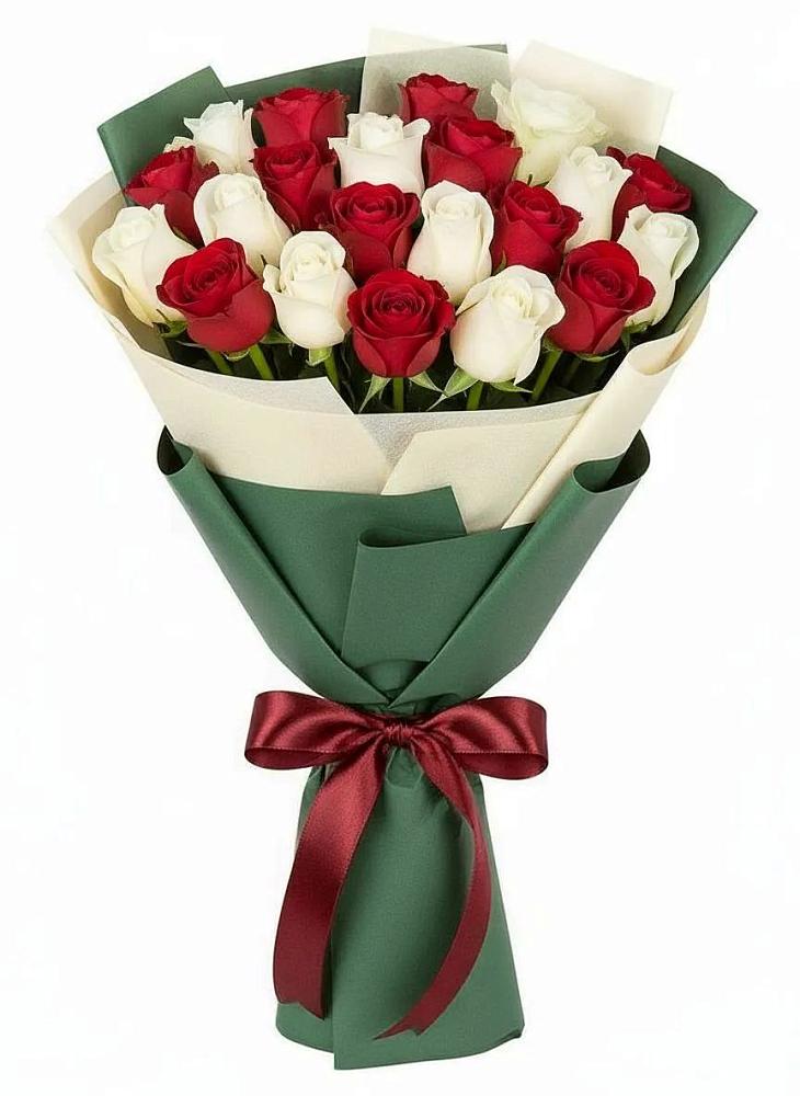 Букет Микс из красных и белых роз в Черемушках Курской области