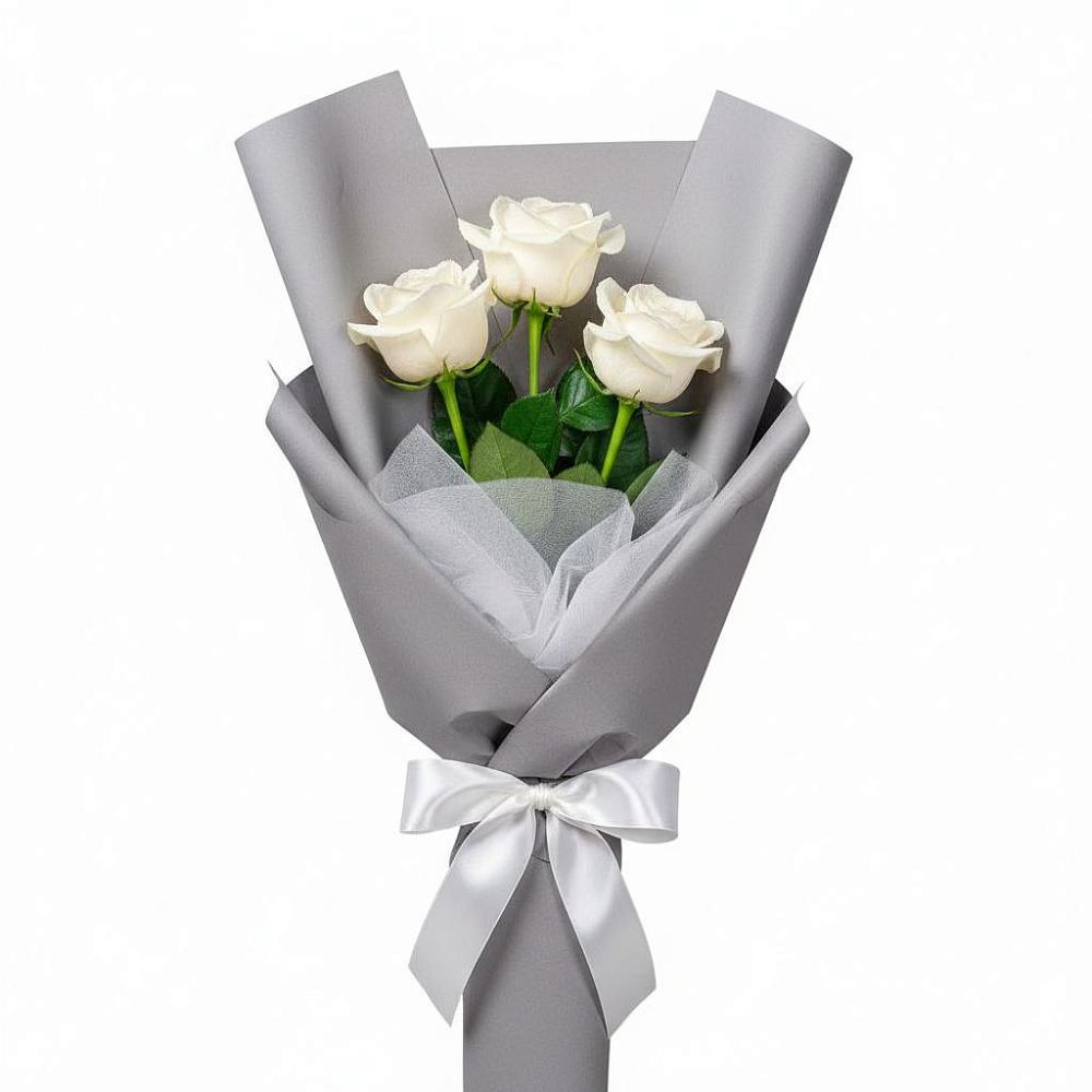 Букет 3 белые розы в Черемушках Курской области