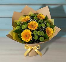 Букет цветов из:  Герберы и Хризантемы в Черемушках Курской области