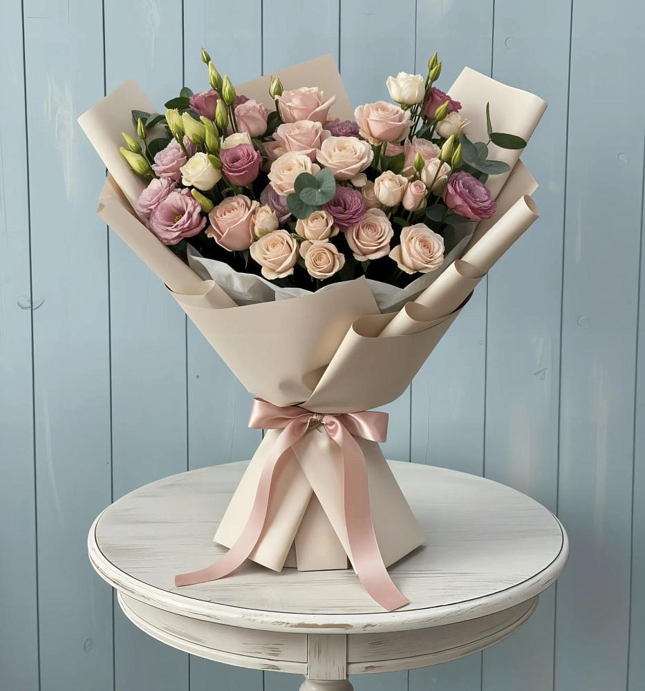 Букет цветов из: Розы и Лизиантусы в Черемушках Курской области