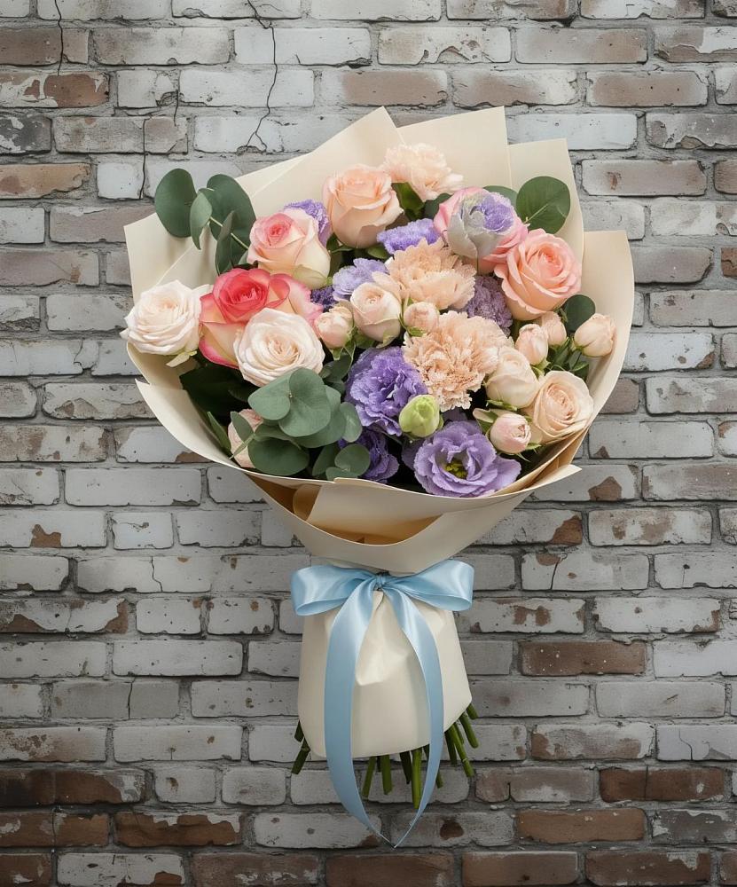 Букет цветов из: Розы, Лизиантусы и Гвоздики в Черемушках Курской области