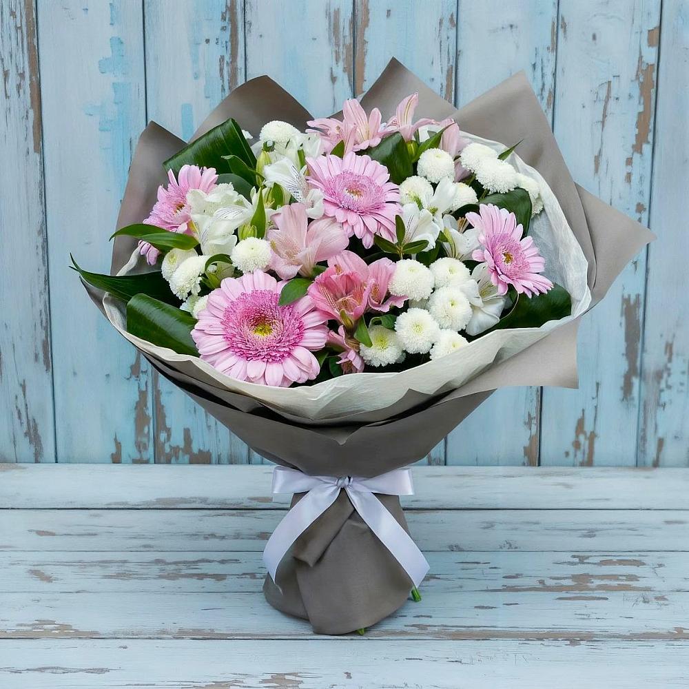 Букет цветов из: Герберы, Альстромерии и Хризантемы в Черемушках Курской области
