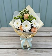 Букет цветов из:  Герберы, Розы и Хризантемы в Черемушках Курской области