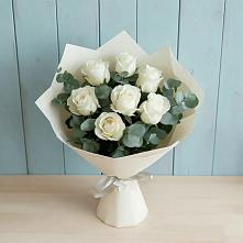 Букет Белые розы в Эвкалипте в Черемушках Курской области