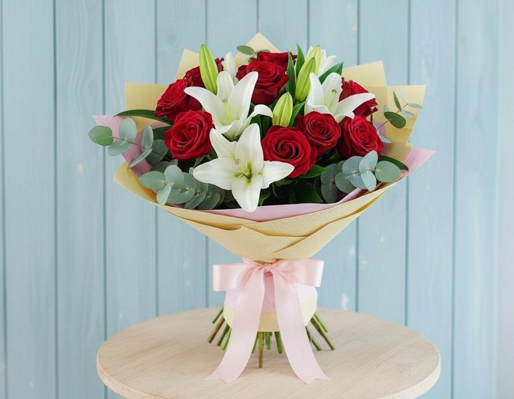 Букет цветов из: Лилии и Розы в Черемушках Курской области